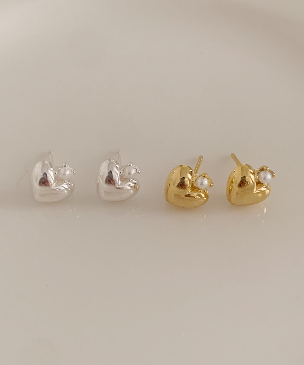 [silver925] 아르테 하트 진주 귀걸이 (2color)
