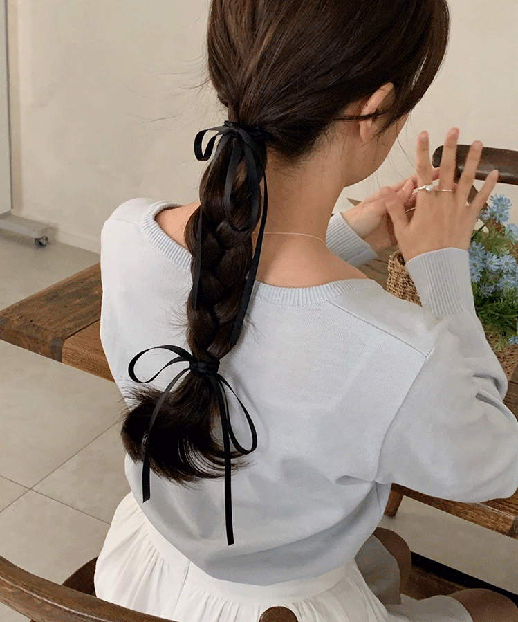 클로이 슬림 리본 공단 머리끈 (2pcs/2color)